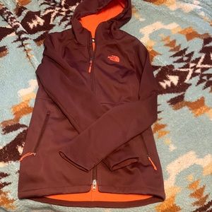 North face jacket, Maroon/orange.